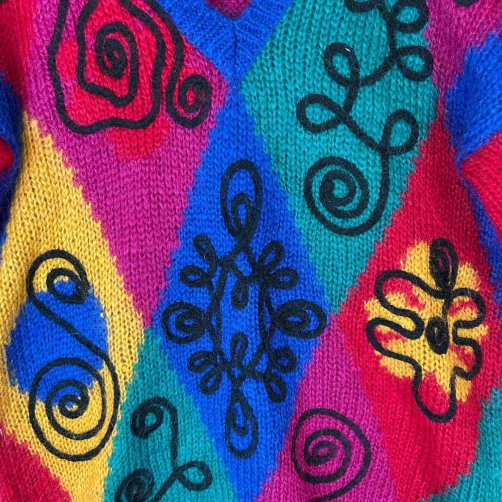 The Limited 80s Geometric Diamond Knit V-Neck Sweater‎ Red Vintage Size P S